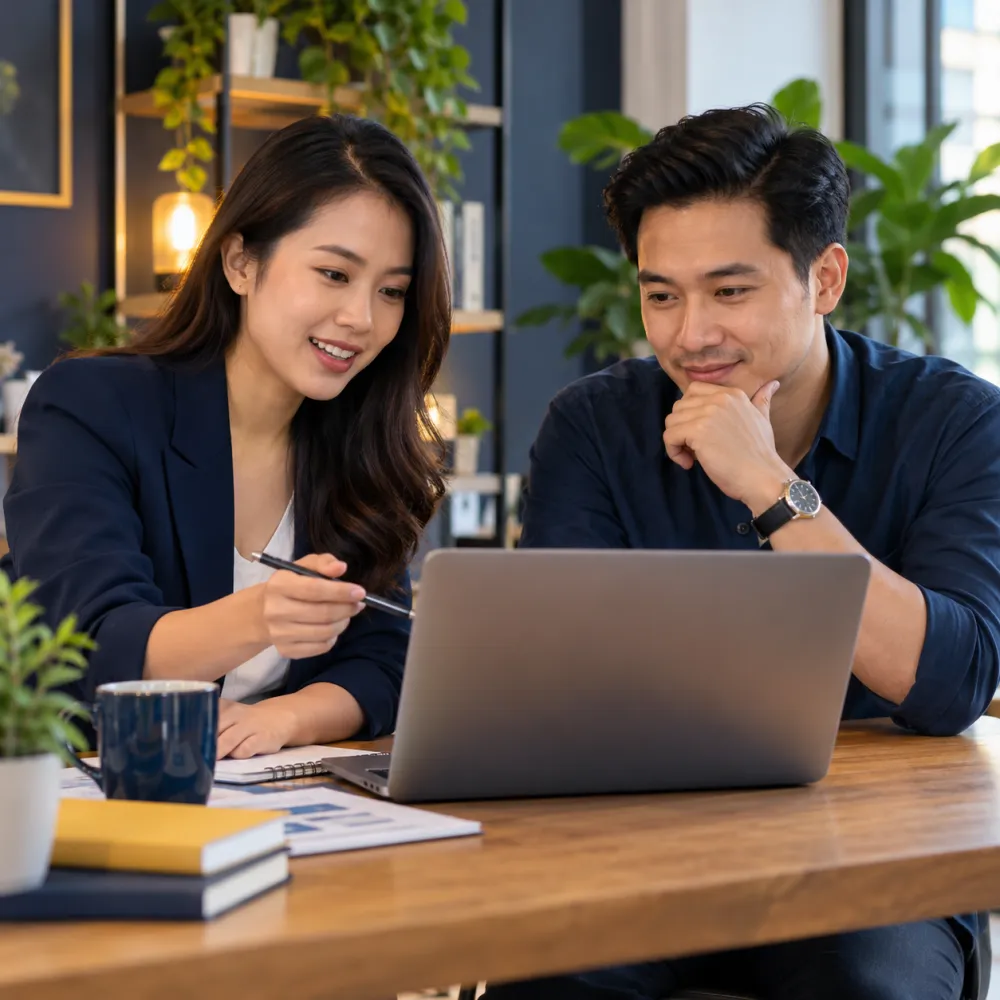 Chuyên viên tư vấn trao đổi với khách hàng về thiết kế Landing Page